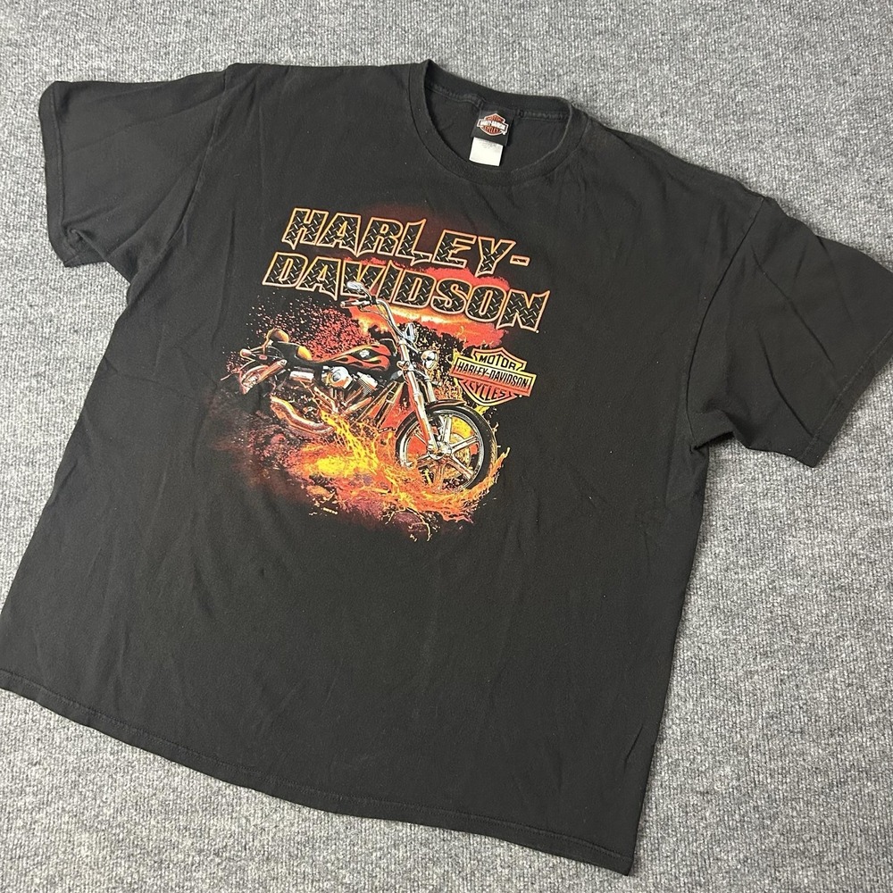Harley-Davidson Shirt Mens 2XL Black Flames Motorcycle Chimney Rock NC Dealer